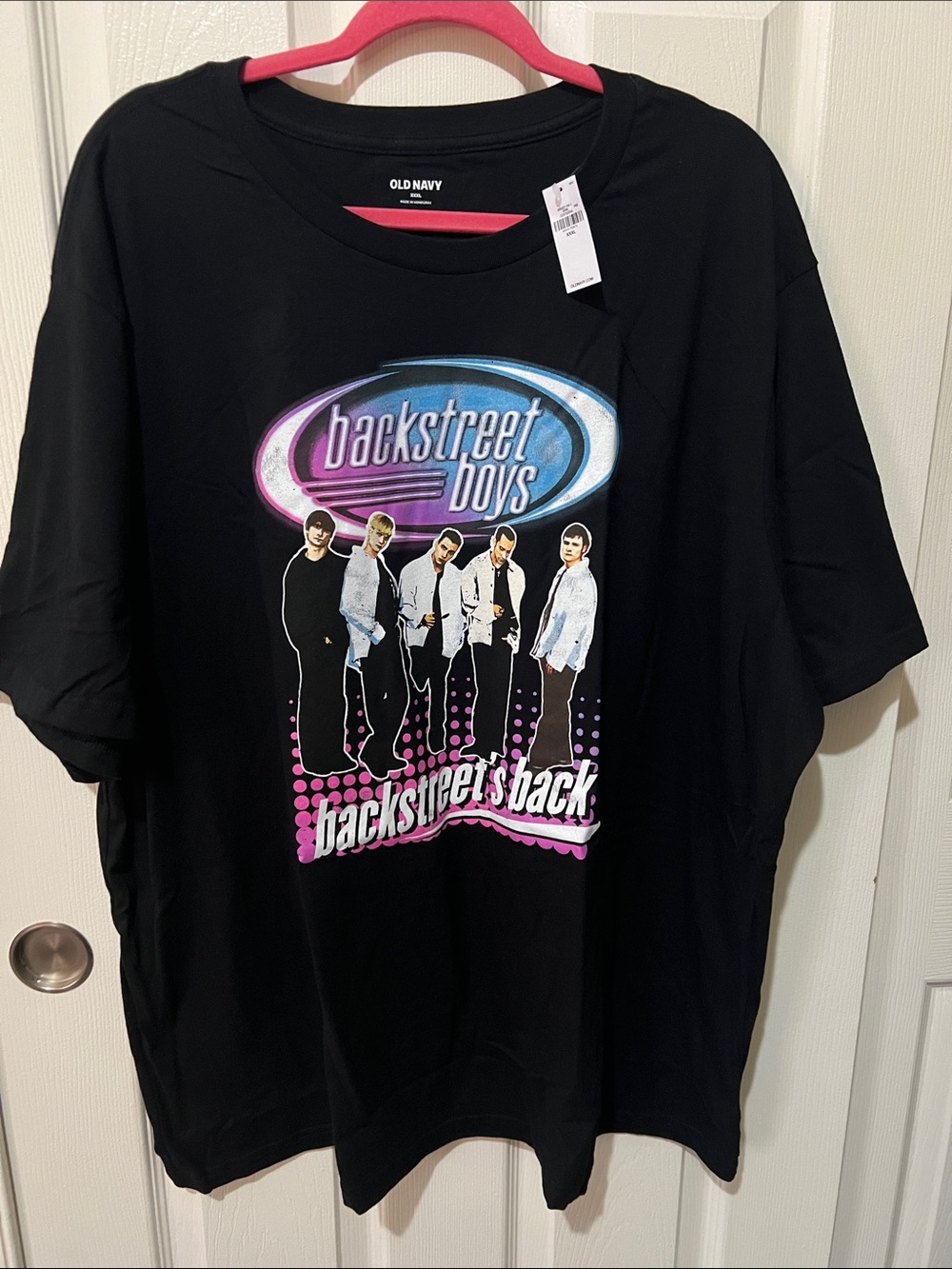 Old Navy Black Backstreet Boys Graphic Tee with Pink & Blue Accent
